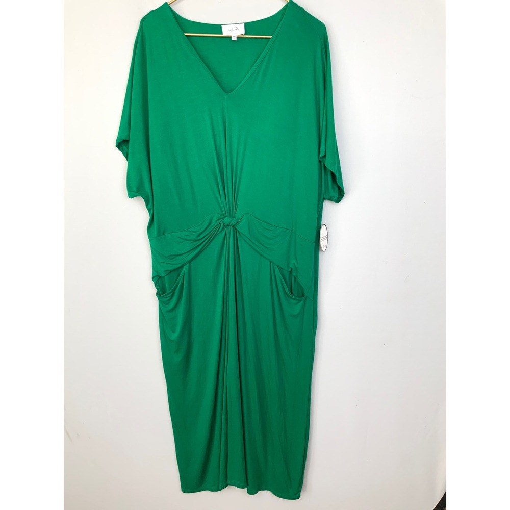 NWT Soma XXL Kelly Green Twist Front V-Neck Soft Jersey Batwing Maxi Dress Bra